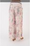 Women's Italian White Rose Patterned Wide-Legged Linen Trousers with Elastic Waist and Buckle Rope Belt Detail - 3
