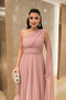 Glittery Tulle Fabric Pleated Detailed Evening Dress - Pudra - 3
