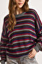 Women's Anthracite Striped Openwork Oversize Seasonal Knitwear Blouse Blz-19003216 - 5