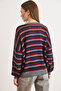 Women's Anthracite Striped Openwork Oversize Seasonal Knitwear Blouse Blz-19003216 - 6