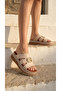 Square Thick Gold Buckle Detailed High Heeled Comfortable Women's Summer Slippers Sandals - 4