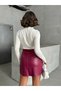 Leather Belted Skirt - Burgundy |   F1840 - Claret Red - 5