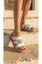 Square Thick Gold Buckle Detailed High Heeled Comfortable Women's Summer Slippers Sandals - 4