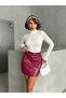 Leather Belted Skirt - Burgundy |   F1840 - Claret Red - 3