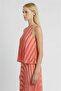 Salmon Crew Neck Striped Blouse - 2