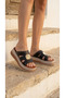 Square Thick Gold Buckle Detailed High Heeled Comfortable Women's Summer Slippers Sandals - 6