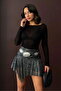 Glittery Pleated Asymmetrical Skirt - Black Silver |   F2070 - Black Silver