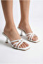 Women's Special Design Thin Cross-Strapped Thin Heeled White Evening Dress Slippers - 5