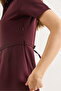 Women's Plum Half Buttoned Belted Mini Flared Dress Elb-19002591 - 6