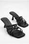 Women's Special Design Thin Cross-Strapped Thin Heeled Black Evening Dress Slippers - 8