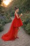 Girl's Red Front Short Back Long Wrap Dress Graduation Party Prom Dress - 2