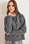 Women's Anthracite Embroidered Button Detailed Soft Textured Cardigan Hrk-19000477 - 4