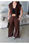 Women's Brown Soft Modal Textured Vest Wide Leg Pants Bottom Top Sports Set - 2