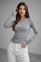 Women's Gray Melange Finger-Looped Crew Neck Blouse - 5