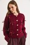 Women's Burgundy Bow Detailed Shawl Collar Knitwear Cardigan Hrk-19000479 - 2