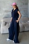 Women's Navy Blue Soft Modal Textured Vest Wide Leg Pants Bottom Top Sports Set - 5