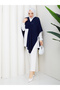 Women's Navy Blue Front Detailed Poncho Cardigan - 4
