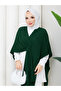 Women's Emerald Green Front Detailed Poncho Cardigan - 5