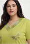 Women's Large Size Butterfly Stone Printed Yellow Blouse - 4