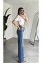Women's Blue Stone Wide Leg Jean Trousers High Waist Loose Leg Denim - 6