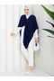 Women's Navy Blue Front Detailed Poncho Cardigan - 3