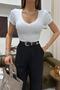 V-Neck Short Sleeve Tshirt White - 5