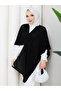 Women's Black Front Detailed Poncho Cardigan - 5