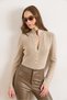 Women's Stone Color Stand Collar Snap Fastener Soft Textured Knitwear Sweater Kzk-19000998 - 3