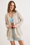 Women's Stone-Colored Striped Openwork Seasonal Knitwear Cardigan Hrk-19000473 - 4