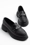 Dayna Women's Black Leather High-Top Buckle Loafer Shoes