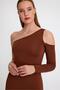 Women's Midi Length Low-Cut Allegro Fabric Dress Brown - 3