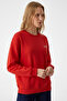 Women's Red Sweatshirt with Chest Text Print - 2