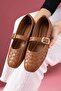Toledo Tan Leather Knitted Textured Nickel Buckle Belt Strap Ballerinas - 3