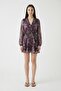 Floral Patterned Belted Chiffon Mini Dress Brown