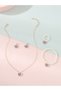 Set of 4 - Butterfly Pendant Faux Pearl Necklace, Bracelet, Earrings and Ring - 4