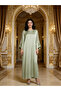 Women Green Striped Satin Kaftan - 2