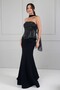 Women's Strapless Collar Underwire Stone Detailed Lined Crepe Fish Dress - 3