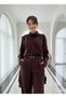 Women's Burgundy Shawl Detailed Design Shirt and Pants Double Hijab Set