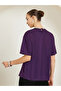 Purple Embellished Neckline Oversized T-Shirt - 6