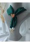 Scarf Necklace Emerald Green Fabric Bandana Gold Heart Polymer Clay Pendant Pearl Detail Evil Eye Angel Pendant - 2