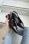 Aylov Brown Wrinkled Patent Leather (4 cm Heel Length) Pointed Toe Heeled Ballerina Shoes - 2