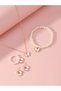 Set of 4 - Butterfly Pendant Faux Pearl Necklace, Bracelet, Earrings and Ring - 4
