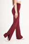 High Waist Bell-Bottom Slit Burgundy Trousers - 3