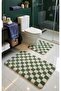Chess Checkerboard Patterned Latex Non-Slip Base Machine Washable 2-Piece Bohemian Bath Mat 60X100 60X50