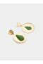 Gold Tone Dangle Earrings with Green Stone Accents - 2
