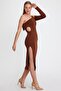 Women's Midi Length Low-Cut Allegro Fabric Dress Brown - 5