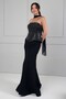 Women's Strapless Collar Underwire Stone Detailed Lined Crepe Fish Dress - 2