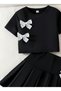 Butterfly Detailed Girls' 2-Piece T-Shirt and Pleated Skirt Set (3-12 Years) - 7
