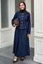 Gold Snap-Button Skirted Dark Blue Denim Set - 4