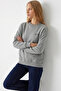 Women's Gray Sweatshirt with Chest Text Print - 4